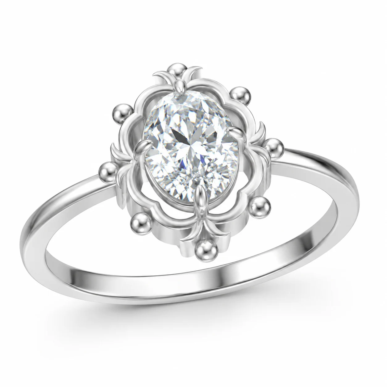 Fleur Oval Nişan Yüzüğü No. 07, açılı üç çeyrek görünüm
