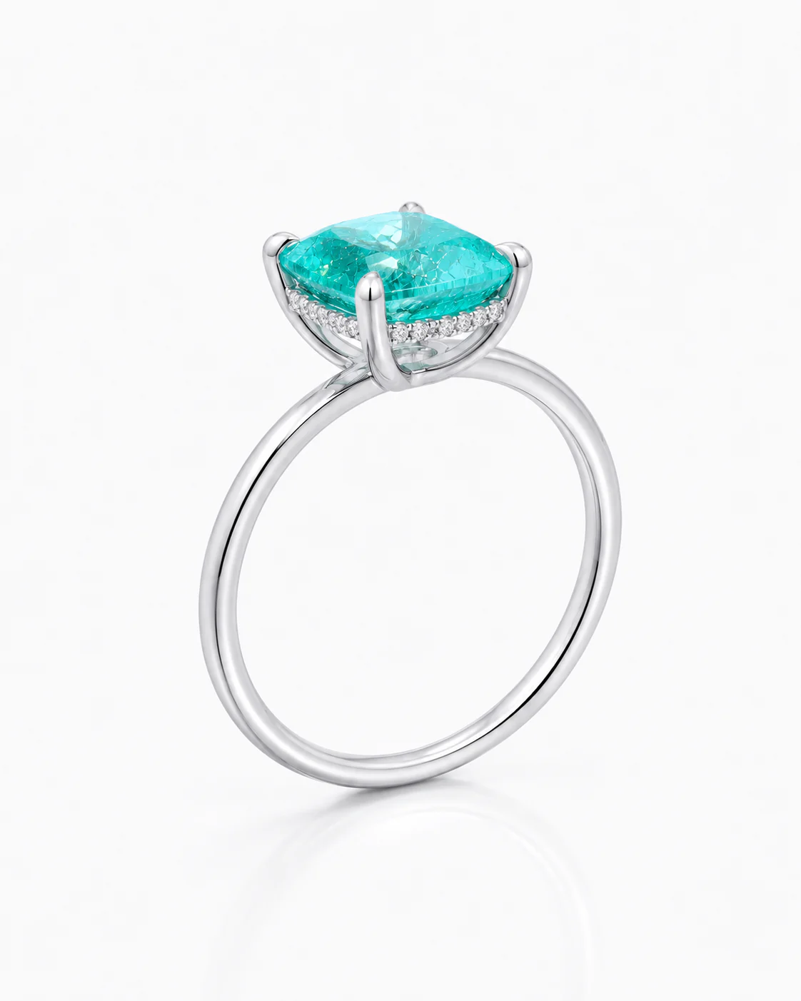 Paraiba Hidden Halo Engagement Ring, çapraz profil