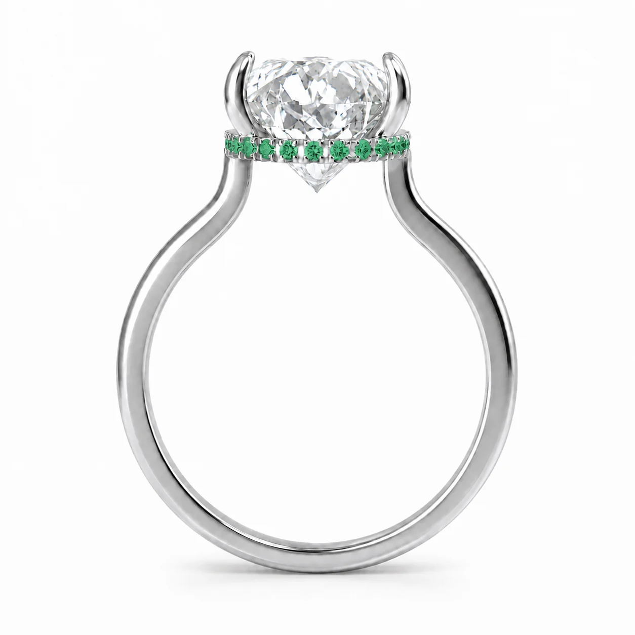 Oval Emerald Hidden Halo Nişan Yüzüğü No. 07, Doğal Zambiya Zümrüdü, yan profil görünüm
