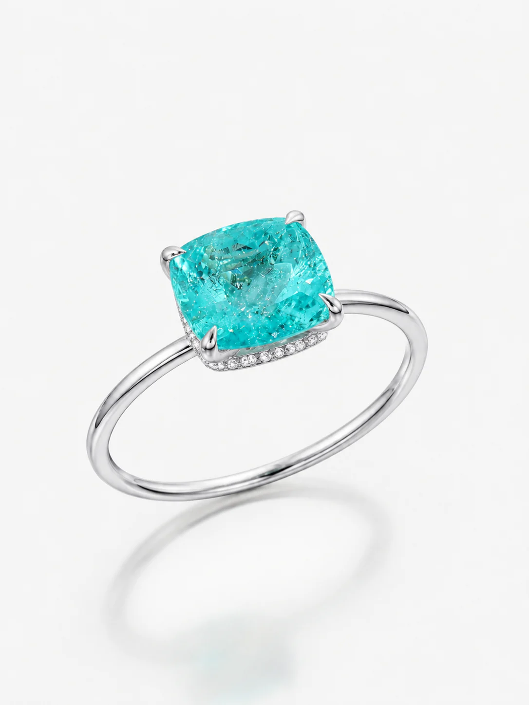 Paraiba Hidden Halo Engagement Ring, yan profil, hidden halo detayı