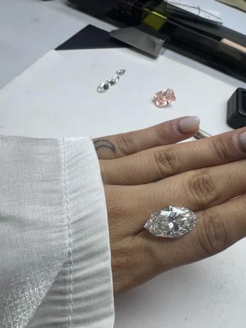A marquise cut diamond worn on the hand